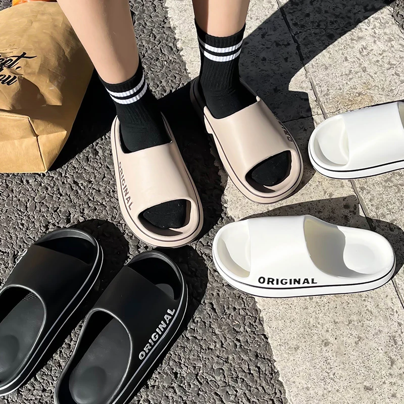 Water Shoes - 여름 커플 슬리퍼 단색 레터 프린트